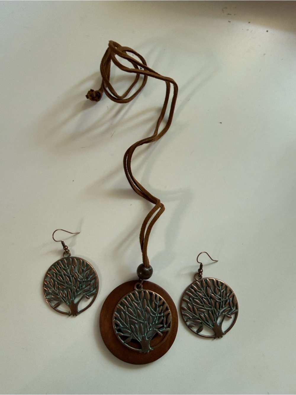 Brown Tree of Life Pendant Necklace and Earring Set